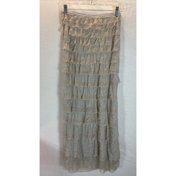 Chan Luu Size Small Gray/ Ivory lace ruffled pull‎ on Maxi Skirt fairy whimsy - Picture 1 of 7